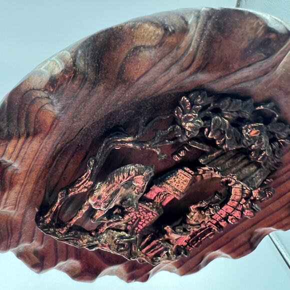 Vintage Wooden Carved Round Wall Hanging Decor Metal Copper Tone Blacksmith - Picture 5 of 8